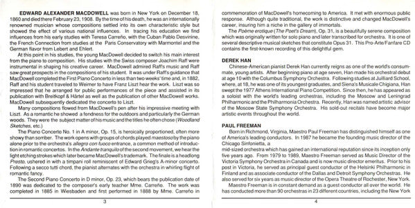 Edward MacDowell, Derek Han, Paul Freeman (3), Chicago Sinfonietta : Piano Concertos Nos. 1 and 2, Poème Erotique (CD, Album)