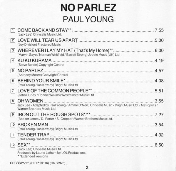 Paul Young : No Parlez (CD, Album, RE)
