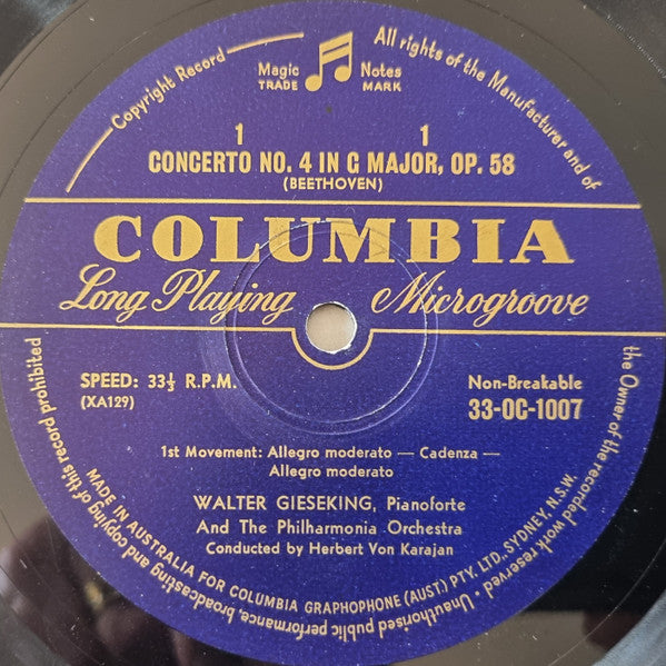 Beethoven*, Walter Gieseking, Herbert von Karajan, The Philharmonia Orchestra* : Concerto No. 4 In G Major, Op. 58 (10", Mono)