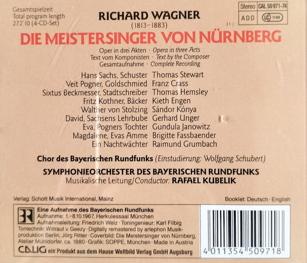 Richard Wagner, Rafael Kubelik, Gundula Janowitz, Thomas Stewart (2), Brigitte Fassbaender : Die Meistersinger von Nurnberg (CD)