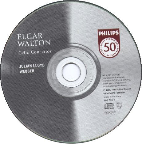 Elgar* • Walton*, Julian Lloyd Webber, Yehudi Menuhin, Neville Marriner* : Cello Concertos (CD, Comp, RM)