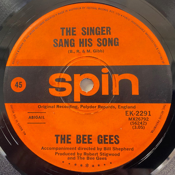 Bee Gees : Jumbo / The Singer Sang His Song (7", Single)