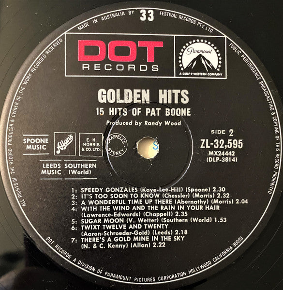 Pat Boone : Golden Hits - 15 Hits Of Pat Boone (LP, Comp, Mono)