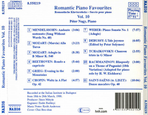 Péter Nagy (2) : Romantic Piano Favourites Vol.10 (CD, Album, RE)