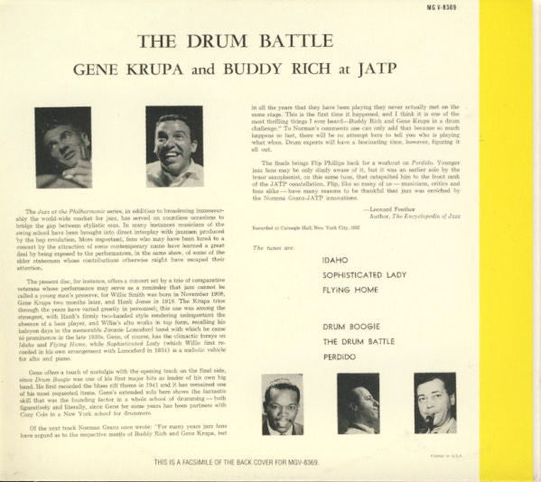 Gene Krupa And Buddy Rich : The Drum Battle At JATP (CD, Album, RE, UML)