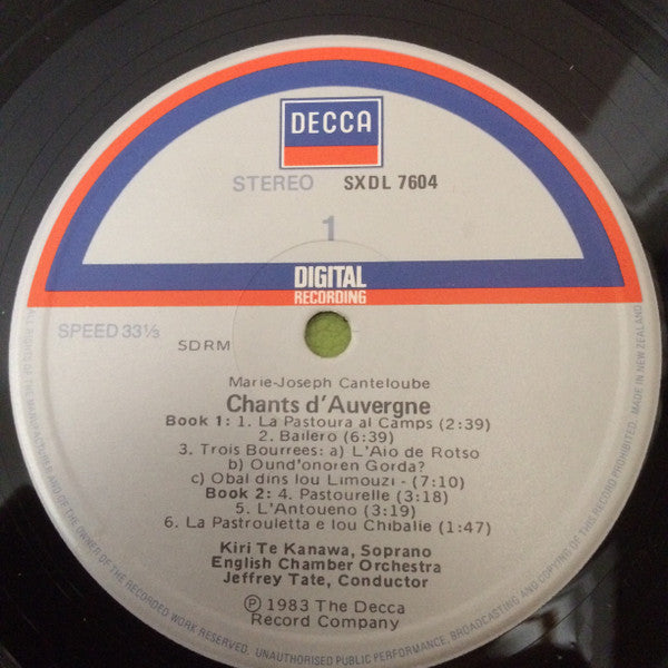 Kiri Te Kanawa : Marie-Joseph Canteloube: Chants D'Auvergne / Songs Of The Auvergne / Gesaenge Aus Der Auvergne (Vol. 1 / Folge 1) (LP)