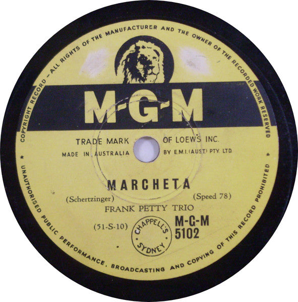 Frank Petty Trio : At Sundown / Marcheta (Shellac, 10")