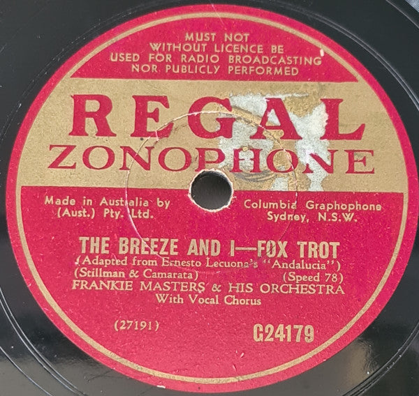 Frankie Masters And His Orchestra : I Wanna Wrap You Up / The Breeze And I (Shellac, 10")