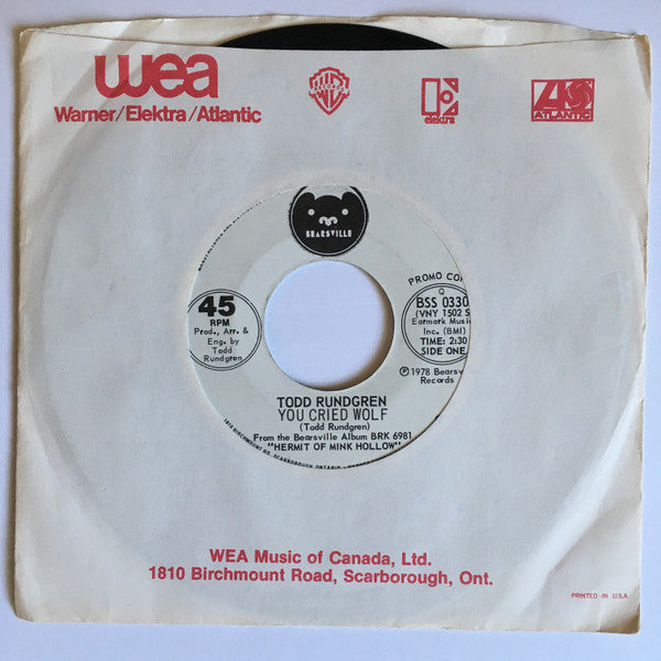 Todd Rundgren : You Cried Wolf (7", Promo)