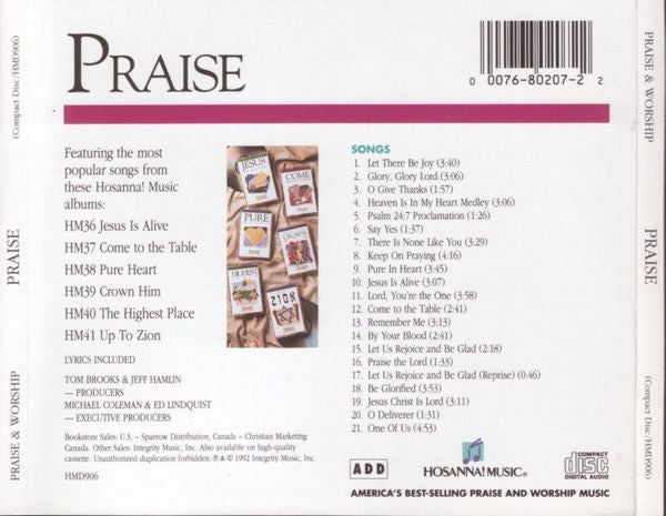 Various : Sampler: Praise (CD, Album, Smplr)