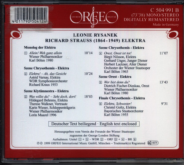 Richard Strauss, Leonie Rysanek : Elektra / Chrysothemis, Elektra, Klytämnestra (CD, Comp, Mono, RM)