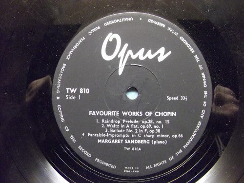 Frédéric Chopin - Margaret Sandberg : Favourite Works Of Chopin (LP)