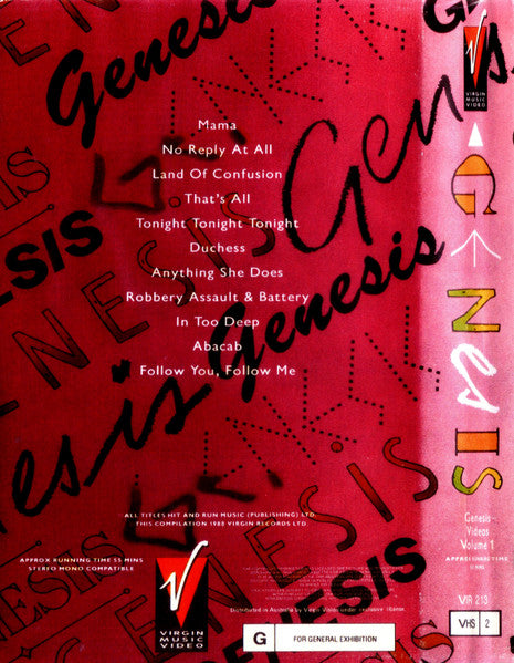Genesis : Genesis Videos Volume 1 (VHS, PAL)