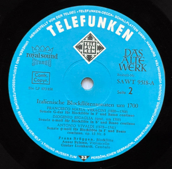 Corelli*, Vivaldi*, Veracini* : Italian Recorder Sonatas Circa 1700 (LP, Album)