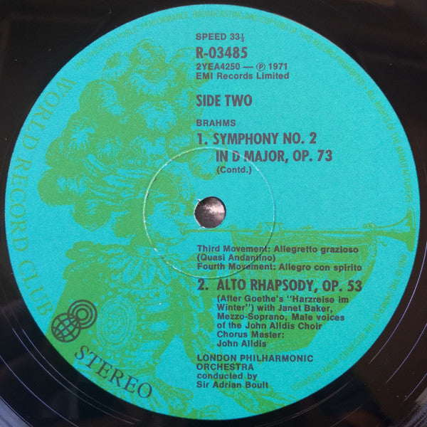 Johannes Brahms : Symphony No. 2 In D Major, Op. 73 / Alto Rhapsody, Op. 53 (LP, Club)