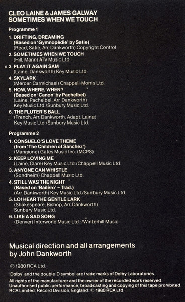 Cleo Laine & James Galway : Sometimes When We Touch (Cass, Album)