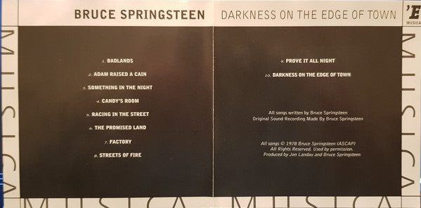 Bruce Springsteen : Darkness On The Edge Of Town (CD, Album, RE)