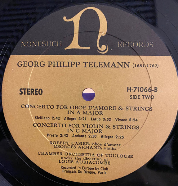 Georg Philipp Telemann, Chamber Orchestra Of Toulouse* Under The Direction Of Louis Auriacombe : Concerto For 2 Horns • Trumpet • Oboe D'Amore • Violin (LP)