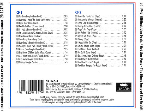 Blind John Davis / Hot Lips Page : The Blues Jumped The Rabbit (2xCD, Comp, RM)