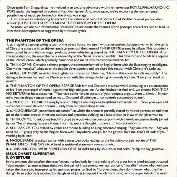 Royal Philharmonic Pops Orchestra Plays Andrew Lloyd Webber : The Phantom Of The Opera & Jesus Christ Superstar (CD, Album, Blu)
