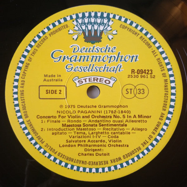 Niccolò Paganini, Salvatore Accardo, London Philharmonic Orchestra, Charles Dutoit : Niccolò Paganini - Concerto Per Violino N.5 - Maestosa Sonata Sentimentale (LP, Album, Club)