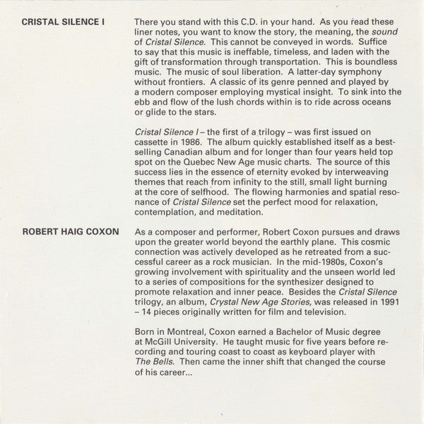 Robert Haig Coxon : The Silence Within – Cristal Silence I (CD, Album, RE)