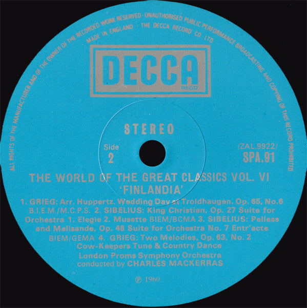 The London Proms Symphony Orchestra Conducted By Charles Mackerras* : The World Of The Great Classics Vol.6: Finlandia The Music Of Sibelius And Grieg (LP)
