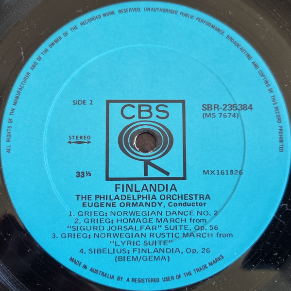 The Philadelphia Orchestra, Eugene Ormandy / Jean Sibelius, Edvard Grieg, Hugo Alfvén : Finlandia (LP, Album)