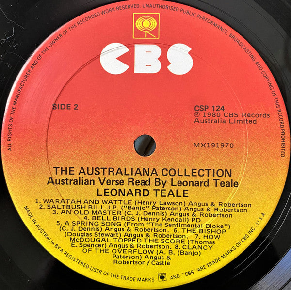 Various Read By Leonard Teale : The Australiana Collection - Australian Verse Read By Leonard Teale (LP, Album)