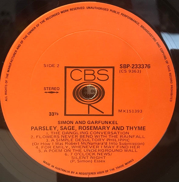 Simon & Garfunkel : Parsley, Sage, Rosemary And Thyme (LP, Album, RE)