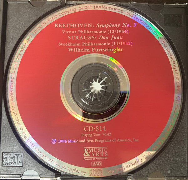 Wilhelm Furtwängler : Beethoven: Symphony No. 3 & Strauss: Don Juan (CD)
