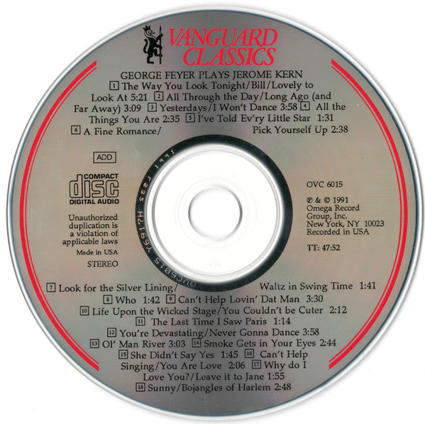 George Feyer : George Feyer Plays Jerome Kern (CD, Album)