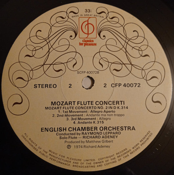 Wolfgang Amadeus Mozart ; Richard Adeney, English Chamber Orchestra Conducted By Raymond Leppard : Flute Concerti (LP)