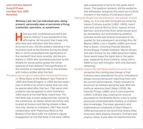 John Coltrane Quartet* : Song Of Praise New York 1965 Revisited (CD, RE, RM)