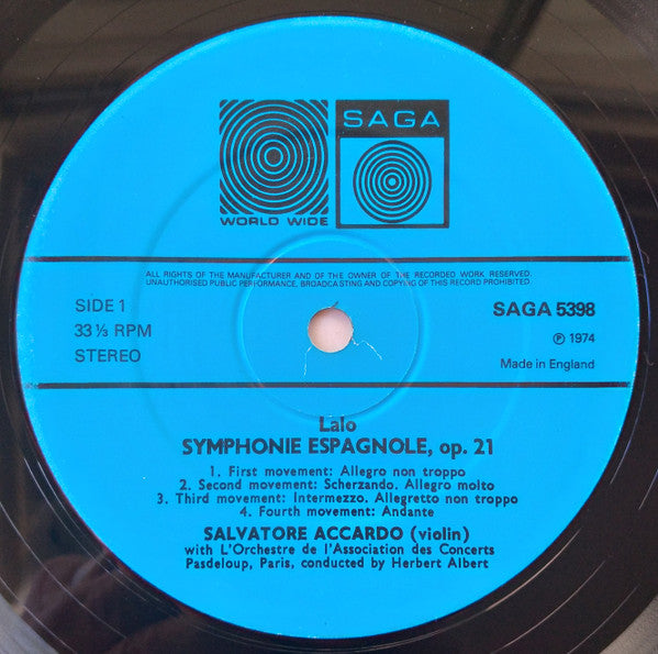 Édouard Lalo / Niccolò Paganini, Salvatore Accardo : Symphonie Espagnole / Introduction And Variations On 'Nel Cor Piu On Mi Sento' / Fantasie On 'Dal Tuo Stellato Soglio' (LP)