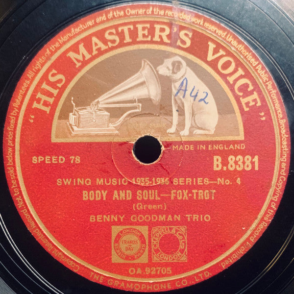 Benny Goodman Trio : After You've Gone / Body And Soul (Shellac, 10", RP, DT)