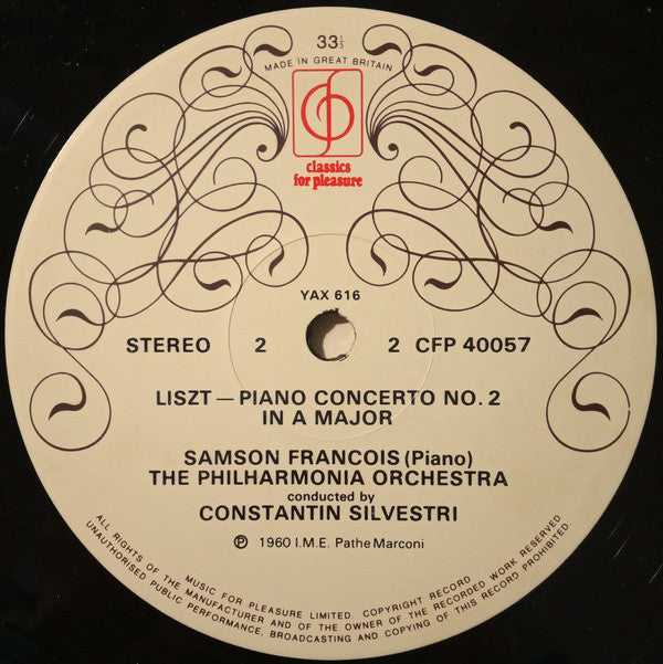 Franz Liszt - Samson François With The Philharmonia Orchestra, Constantin Silvestri : Piano Concerti (No. 1 In Eb Major & No. 2 In A Major) (LP, RE)
