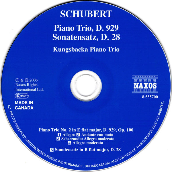 Franz Schubert, Kungsbacka Piano Trio : Piano Trio, D. 929 • Sonatensatz, D. 28 (CD, Album)