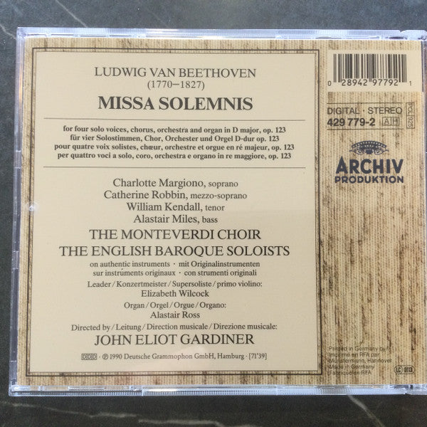 Ludwig van Beethoven - Charlotte Margiono • Catherine Robbin • William Kendall • Alastair Miles • The Monteverdi Choir • Orchestre Révolutionnaire Et Romantique • John Eliot Gardiner : Missa Solemnis (CD, Album)