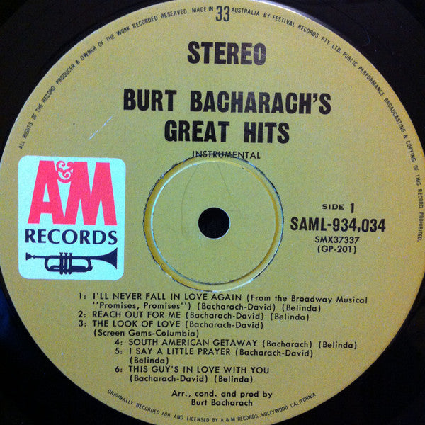Burt Bacharach : Burt Bacharach's Great Hits (LP, Comp, Gat)