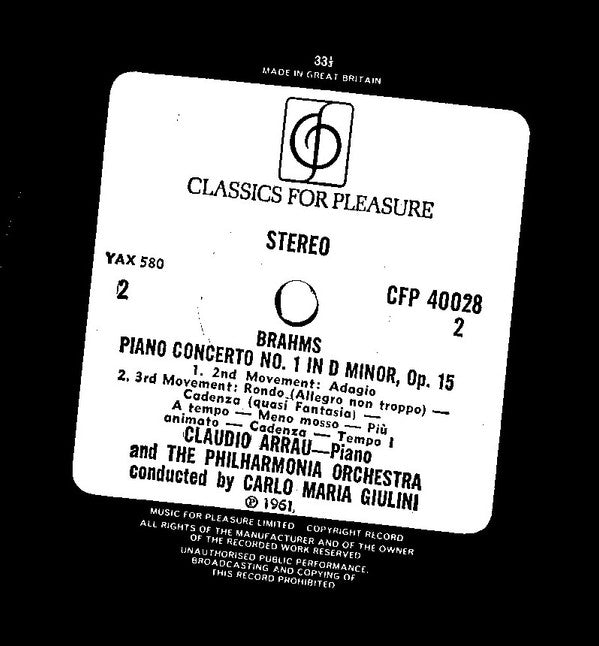 Johannes Brahms, Claudio Arrau, Philharmonia Orchestra, Carlo Maria Giulini : Piano Concerto No1 (LP, Album, RE)