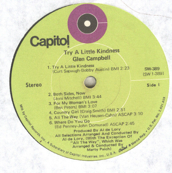 Glen Campbell : Try A Little Kindness (LP, Album, Win)