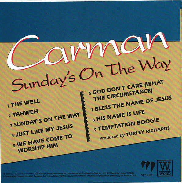 Carman : Sunday's On The Way (CD, Album, RE)