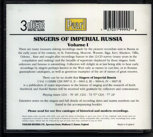Ershov*, Figner*, Mei-Figner*, Tartakov*, Sabinov*, Didur* : Singers Of Imperial Russia Volume I (3xCD, Comp)