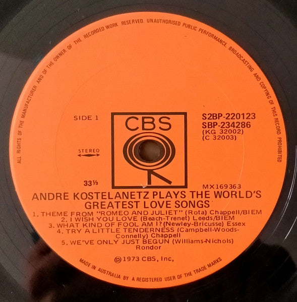 André Kostelanetz : Kostelanetz Plays The World's Greatest Love Songs (2xLP, Shape, Comp)