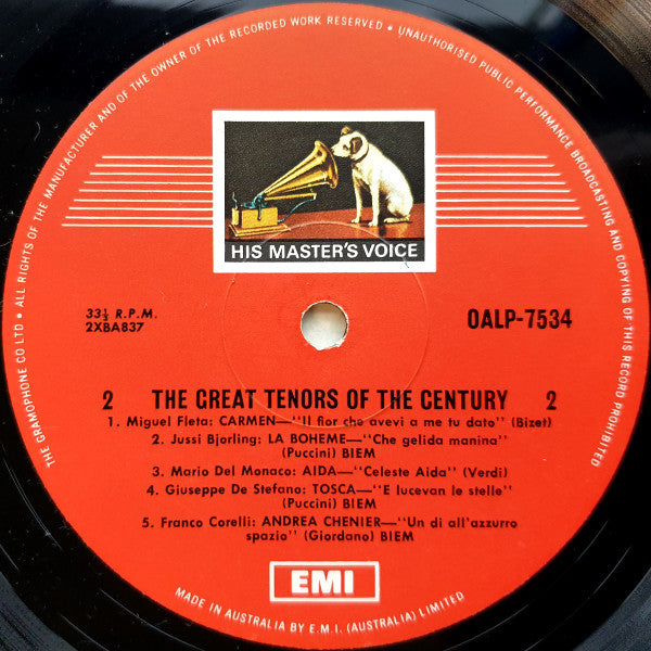 Various : Great Tenors Of The Century (LP, Comp, Mono)