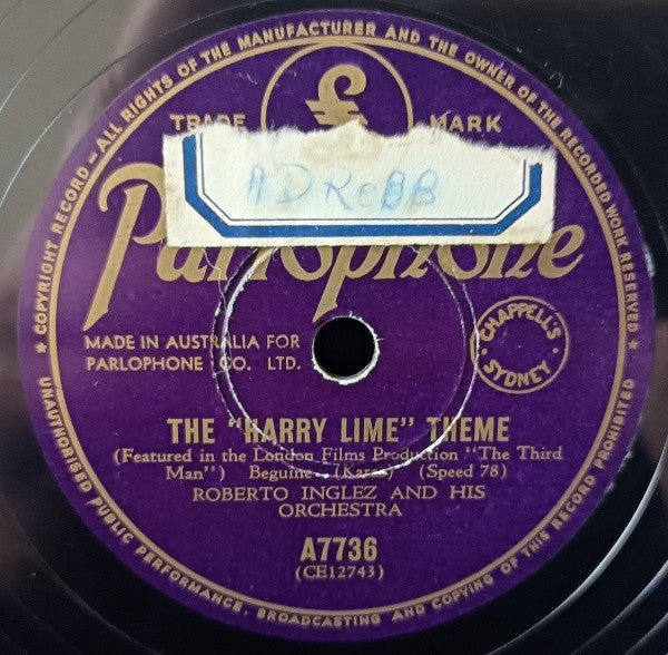 Roberto Inglez And His Orchestra : The Wedding Samba / The Harry Lime Theme (Shellac, 10")