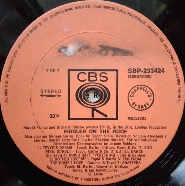 Topol : Fiddler On The Roof (LP, Album)