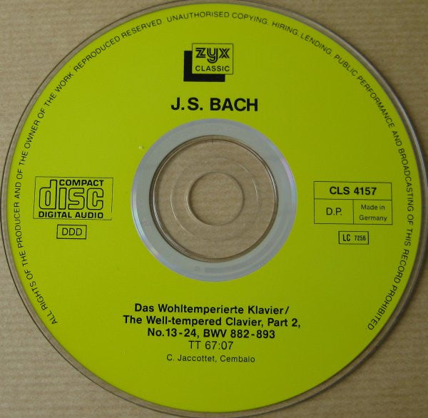 Johann Sebastian Bach / Christiane Jaccottet : Das Wohltemperierte Klavier / The Well-tempered Clavier Part 2 / No. 13-24 (CD)