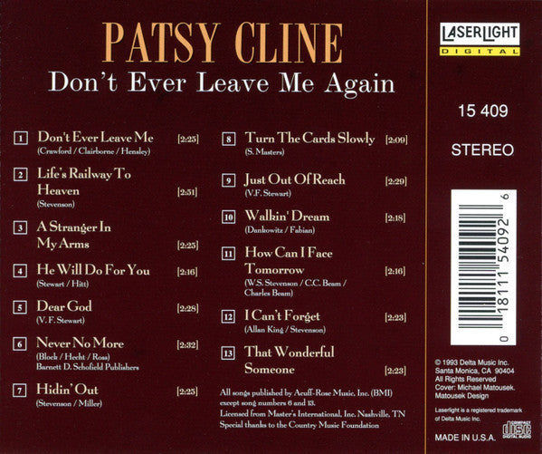 Patsy Cline : Vol. 3 - Don't Ever Leave Me Again (CD, Comp)